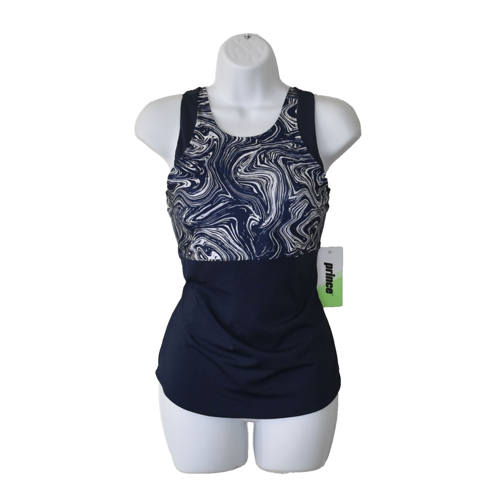 A5 NWT PRINCE Navy Printed Double Layer Tennis Tank W/Match Knit Skort Set Sz S